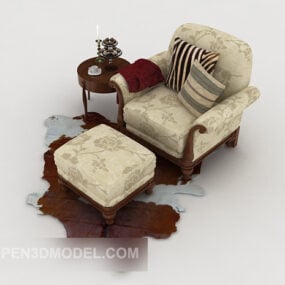3d-модель європейського коричневого односпального дивана з ретро візерунком