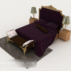 European Retro Purple Double Bed 3d model