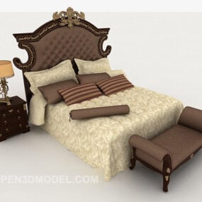 European Retro Wooden Double Bed 3d model