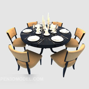 European Romantic Round Dining Table Chair 3d model