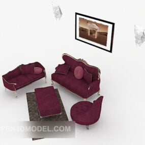 Sofá combinado europeo rosa rojo modelo 3d