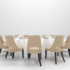 European Elegant Round Dining Table Chair 3d model