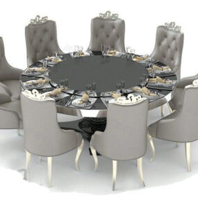 Modelo 3D de móveis para cadeiras de mesa de jantar redonda europeia