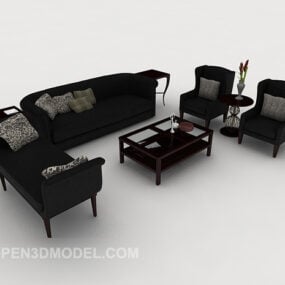 European Simple Black Wood Combination Sofa 3d model