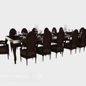 European Large Dining Table Chair Set 3d model