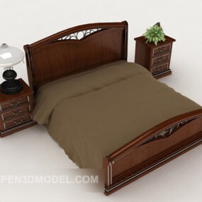 نموذج ثلاثي الأبعاد لأثاث السرير الخشبي الصلب الأوروبي البسيط