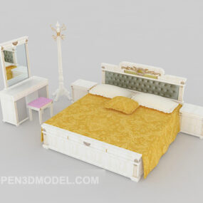 European Simple White Double Bed 3D-malli