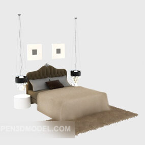 European Single Bed With Painting Lamp 3d model
