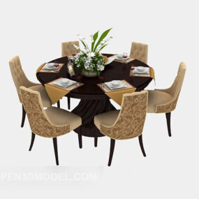 European Six-person Round Dining Table 3d model