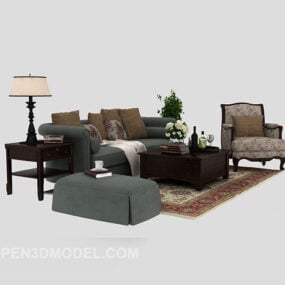 Set di divani europei con lampada da terra modello 3d