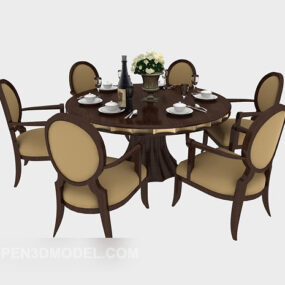 European Solid Wood Dining Table Chair 3d model