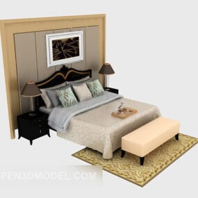 European Wood Double Bed With Painting 3d model