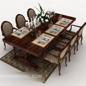 European Solid Wood Home Dining Table 3d model