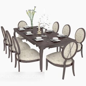 European Dinning Table Chair Wooden 3d model