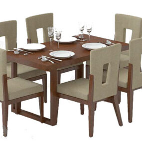 European Square Table Chairs Dinning Set 3d model