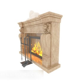 火のあるヨーロッパの石造りの暖炉3Dモデル