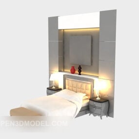 Τρισδιάστατο μοντέλο κρεβατιού ευρωπαϊκού στιλ με πίσω τοίχο
