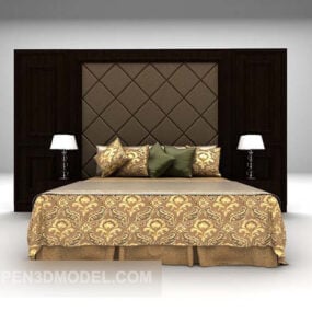 European Style Hotel Bed With Back Wall 3d model