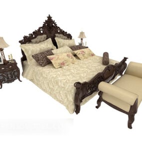 European Style Classic Double Bed 3d model
