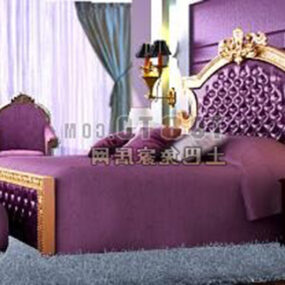 European Purple Double Bed Furniture 3d model