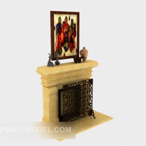 European Style Stone Fireplace With Painting 3d model