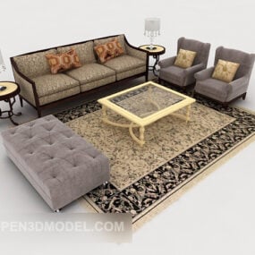 3d модель домашнього ретро дерев'яного дивана в європейському стилі