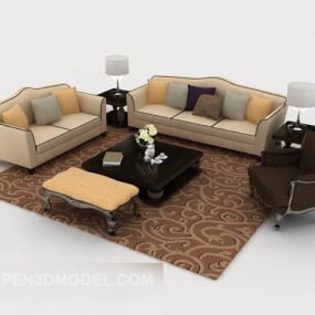 3д модель домашнего деревянного комбинированного дивана в европейском стиле