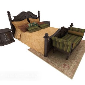European Style Luxury Double Bed 3d model