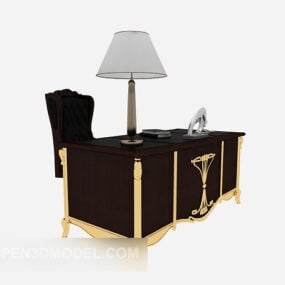 European-style Solid Wood Desk 3d model