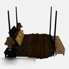 Τρισδιάστατο μοντέλο διπλού κρεβατιού από μασίφ ξύλο European Style