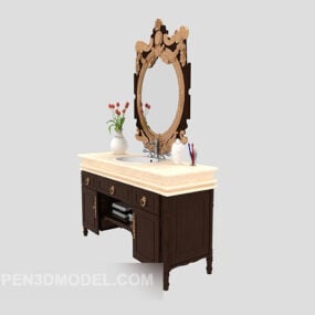 European Style Solid Wood Dresser 3d model