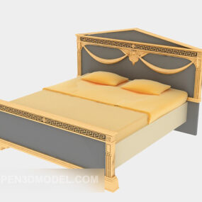 European Style Wooden Bed Yellow 3d model
