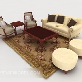 European-style Wooden Combination Sofa 3d model