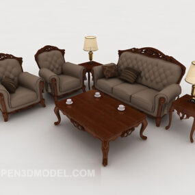European Style Wooden Combination Sofa 3d model