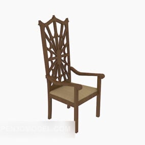 European Wooden High-back Chair 3d model