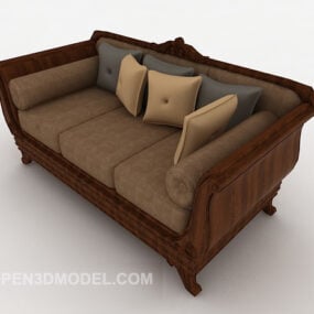 3D-Modell eines hölzernen Mehrsitzer-Sofa-Designs