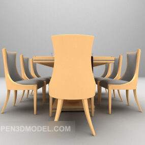 European-style Wooden Table And Chair 3d model
