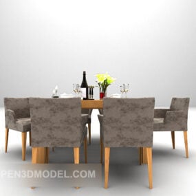 유럽식 식사 세트 테이블과 의자 현대 3D 모델