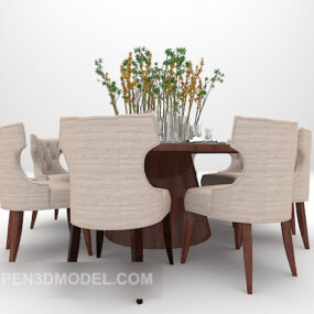 Europejski stół do jadalni i połączenie krzesła Model 3D