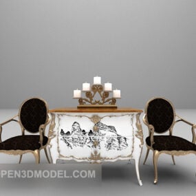 European Luxury Vintage Table And Chairs 3d model