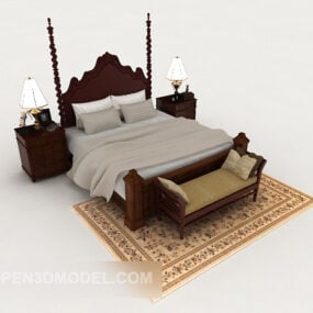 European Vintage Wooden Bed 3d model