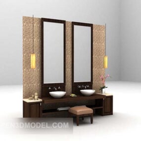 Lavabo européen avec décor de miroir mural modèle 3D