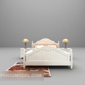 سرير أوروبي أبيض أنيق مع سجادة نموذج ثلاثي الأبعاد
