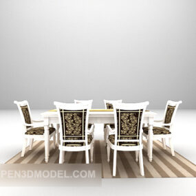 3д модель белого стола и стула в европейской столовой