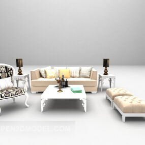 Europeisk vit soffa stora hela set 3d-modell