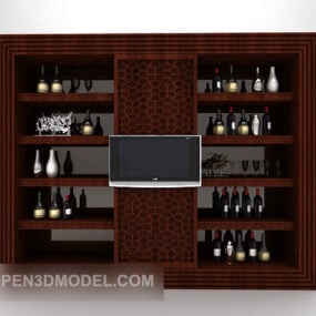أثاث خزانة النبيذ البني الأوروبي نموذج ثلاثي الأبعاد