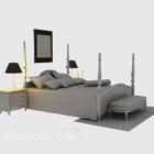 European Wooden Bed Grey Color Furniture