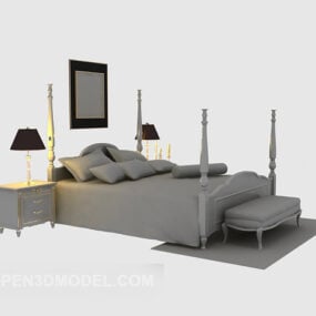 Ευρωπαϊκό Ξύλινο Κρεβάτι Έπιπλα Γκρι Χρώμα 3d μοντέλο