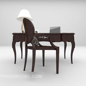 European Elegant Wooden Desk Chair 3d model