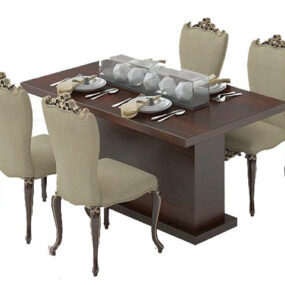 European Dining Table Furniture With Chairs 3d model